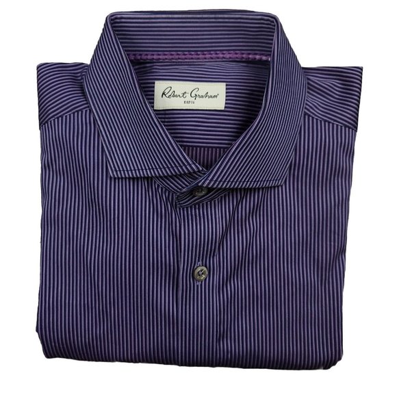Robert Graham 16.5 42 Button Down Dress Shirt Purple Stripe Originally $175 - Picture 3 of 11